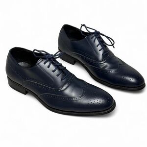 Zota Exchange Navy Blue Leather Wingtip Oxford Formal Dress Shoes Mens 7.5 Work